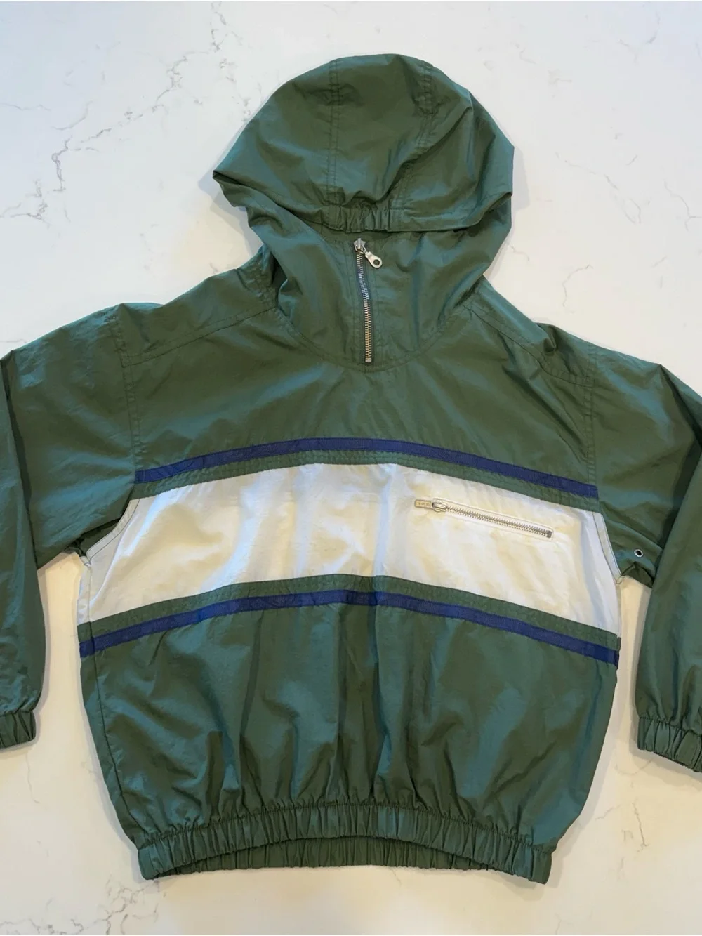 Vintage 80s Gap Kids Boys Green Pullover Windbreaker Jacket Hooded Sz L 10-12
